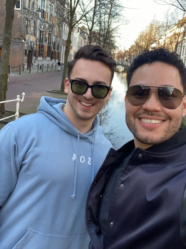 Klaudio and Derick by an Amsterdam canal